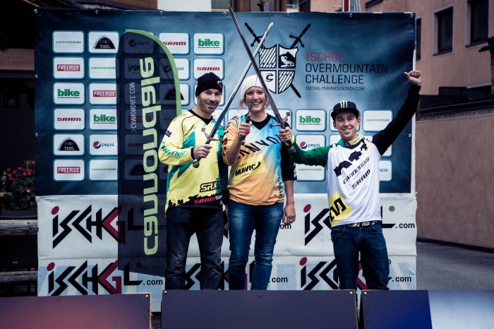 Die Gewinner der ersten Ischgl Overmountain Challenge: Wilfred Van de Haterd (Masters), Ines Thoma (Canyon) und Jerome Clementz (Cannondale)